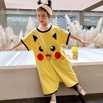 Girls night dress Childrens one-piece pajamas Womens summer thin section large children pure cotton girls short sleeve Princess baby parent-child