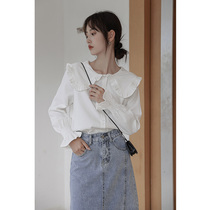 Doll collar white lapel collar bubble sleeve shirt women 2021 New Early Autumn long sleeve design sense niche chic top