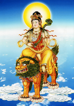 Green lion Manjusri Bodhisattva portrait photo paper plastic seal knot Buddhism pure hand-painted high-definition white elephant Buddha painting H1