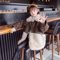 Childrens clothing girl jacket winter 2021 autumn and winter new middle and big children fashionable fur one girl foreign style winter tide