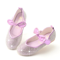 Korean Version Girl Leather Shoes Princess Shoes Ice Chic Rim Shoes Children Pink Single Shoes Sequin Magic Sticker Flat-bottomed Child Shoes Woman