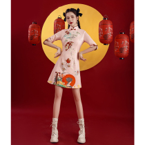 National tide cheongsam 2021 new winter long sleeve young girl improved little suede pink autumn and winter