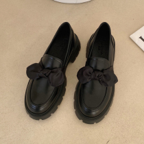 WUXIE Korean Academy style black retro JK thick soled shoes womens bow literary Mori lofty shoes