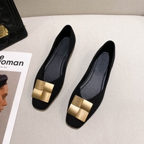 Wushe French simple fashion square buckle single XIE Shallow mouth Doudou XIE Flat with scoop XIE Set foot work XIE