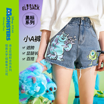 (Shopping mall same model) fairy Pocket Monster University printed Burr denim shorts women 2021 summer light color