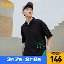 Cabins Mens Clothing Black POLO Collar Short Sleeve T-shirt Spring Summer New Tide Collision Color Splicing Sports Blouse New Frontier Cotton H