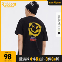 Carbine mens round neck black short sleeve T-shirt spring and summer new street graffiti wind smiley face print couple loose H