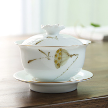 Gai bowl tea cup ceramic kung fu tea set tea maker Hand-Painted Thin tire triple bowl home respect tea cup small single