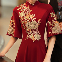 Chinese style Xiuhe wedding toast dress bride summer thin burgundy retro engagement dress skirt cover arm thin
