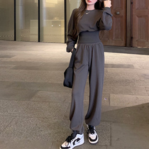 2021 autumn new sweater suit women waist design sense fried street fashion loose slim sports two-piece set