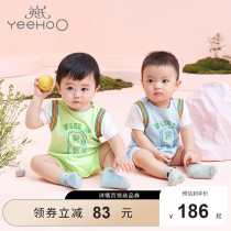 Yingzis newborn baby boy clothes summer baby one-piece clothes leave for two out khalaby short sleeve climbing to wear thin summer