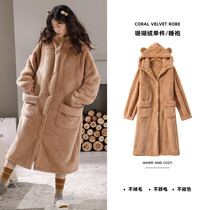 Bathrobes men and women Autumn Winter Net red cute plus velvet thick warm coral velvet pajamas thick flannel long robe