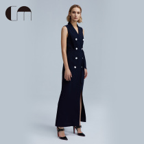 COMME MOI Lv Yan designer autumn classic elegant long suit sleeveless dress