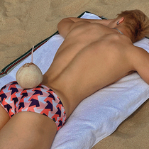 OMG Tide brand hips high elastic professional quick-drying sexy excited triangular T-shaped swimming trunks mens hot spring swimsuit