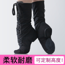Peas shoes womens soft-bottom practice shoes teachers steel pipes mens black lace-up high-length canvas long tube jazz boots ^