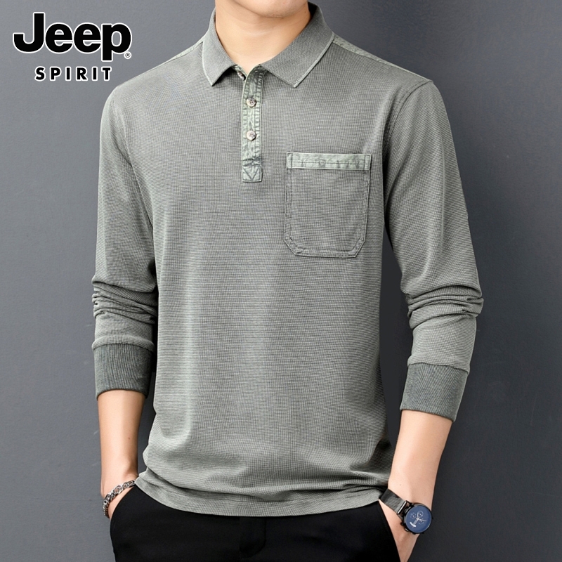 Jeep Jeep Long Sleeve T-shirt Men's Autumn New Fashion Brand Polo Top Clothing Business Casual Polo Shirt Men's Clothing
