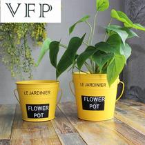Nordic wrought iron bucket small iron bucket square flowerpot American fleshy flower simple desktop storage bucket home decoration
