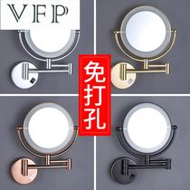 Hole-free hotel wall-mounted makeup mirror bathroom double-sided folding telescopic bathroom Wall-mounted magnifying glass small