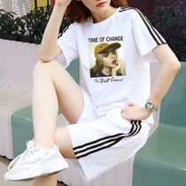 Short-sleeved shorts cotton casual suit sportswear womens 2021 summer new large size foreign style fashion two-piece set