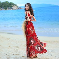 Tide brand bohemian long skirt Sanya seaside resort beach skirt womens summer 2021 new suspender chiffon dress