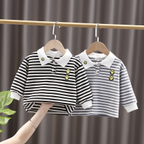 Boys long sleeve T-shirt children polo shirt spring and autumn thin foreign baby shirt stripes baby childrens clothing Autumn Tide