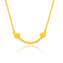 Gold necklace Pure gold 999 9 double heart necklace Clavicle chain Necklace Heart-to-heart O-chain Gift for girls