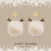 Original Christmas ear jewelry winter cute snowflake hair ball earrings plush sterling silver earrings stuffed earrings