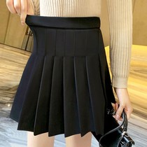  (Elastic waist safety pants)Spring and summer pleated black and white skirt female thin high waist a-line small short skirt