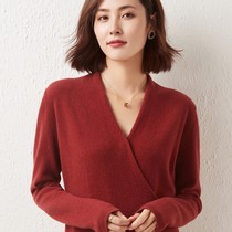 Autumn and winter New Fashion cross V-neck wool sweater women Korean temperament sweater loose knitted wool coat women