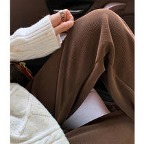 Corduroy wide-leg pants womens autumn and winter loose Slim Plus velvet straight drumbed trousers hanging Curry chenille pants