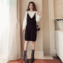 Pregnant women autumn dress set 2021 new autumn winter salt line fried street sweater vest set