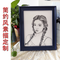 Sketch line drawing sketch portrait custom real portrait photo simple avatar pure hand painted portrait table creative gift