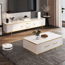 Modern minimalist light and luxurious rock plate TV cabinet Tea Table Combination Home small family Living room Round a few ground cabinet TV cabinets