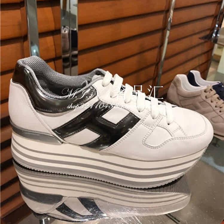 代购hogan女鞋松糕鞋杨幂gigi同款厚底内增高拼色h真皮休闲小白鞋