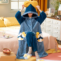 Nightgown women 2021 new spring and autumn winter thick coral velvet long sleeve cute cartoon flannel pajamas set