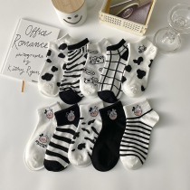 Black and white cows Sox children Short Sox ins Chains Summer Thin days Cute Teenage Cartoon Embroidered Invisible Boat Socks