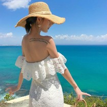 Bali seaside holiday shoulder Beach long dress strapless lace dress travel dress simple light wedding dress