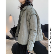 Japanese niche design splicing lapel quilted cotton-padded clothing loop buckle loose warm cotton coat womens thick winter New