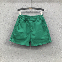 Summer casual green denim shorts womens 2021 New Hong Kong flavor elastic waist small split wide leg pants a character hot pants