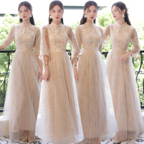 Chinese bridesmaid clothing 2021 new autumn and winter Chinese style Champagne long sleeve wedding sisters bridesmaid Group dress dress dress