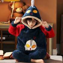 Tide brand boys thickened pajamas autumn and winter warm coral fleece boys baby children's home clothing suit