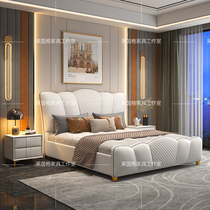 Light luxury leather double bed master bedroom post-modern 1 8 1 5 meters bed Nordic simple solid wood soft bag ins Net red bed