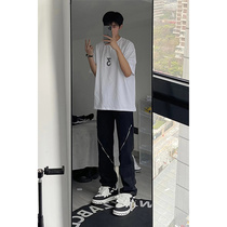 European and American High Street vibe pants design pure black suited jeans men styled zipper straight straight tube micro-lake pants