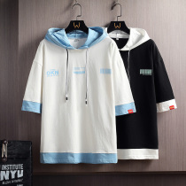 Mens summer short sleeves Teenage Harbor Wind caps Pure cotton t-shirt mens fashion Fashion Tide Cards 50% Sleeves Clothes