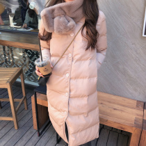 Cotton-padded clothing female winter long Korean student pink little man slim slim slim lapel cotton jacket over knee cotton coat