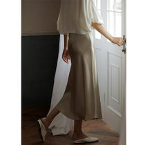 commuse summer Japan imported triacetate satin silky drop thin elastic waist A long skirt