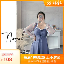 Nazal fat mm long sleeve sexy pure swimsuit women size belly slim skirt style one-piece boxer hot spring