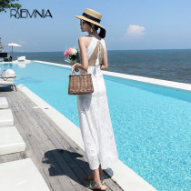 Rsemnia seaside vacation sexy Boho leaky back dress shows thin Bali lace halter neck beach skirt for women