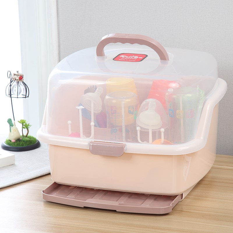Baby bottle storage box with lid dustproof antibacterial baby supplies Tableware Drain drying rack Out storage box