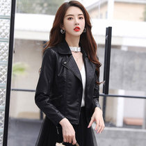 2021 new autumn and winter leather womens suit collar sheepskin short jacket waist motorcycle leather jacket